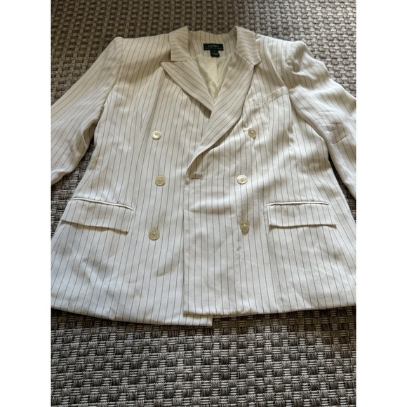 LAUREN RALPH LAUREN Double Breasted Blazer 100% Silk Pinstripe Women SZ 16 - Picture 3 of 11